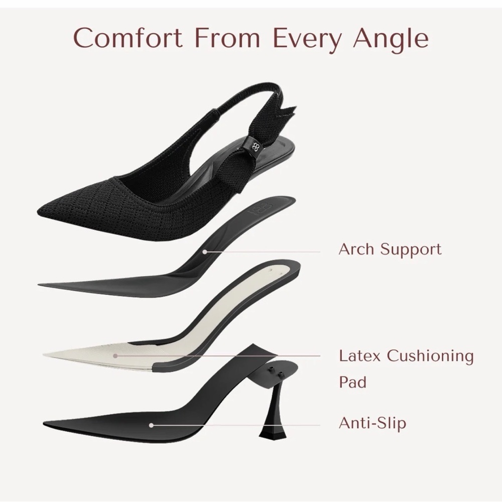 New Cosy Island EverLush Black Bowknot Pointed Toe Heeled Slingback Size 10 - Picture 6 of 12